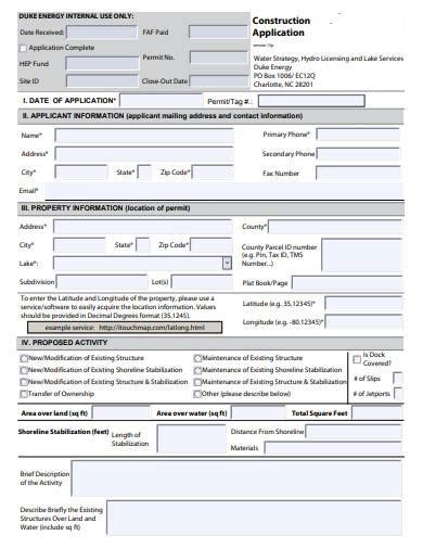 Free 11 Construction Application Samples In Pdf Ms Word