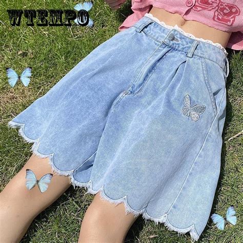 Buy Wtempo Lace Tassel Butterfly High Waist Denim Shorts Women Loose