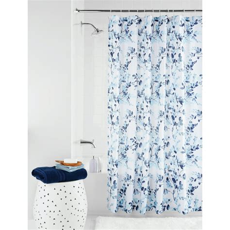 Blue Fabric Shower Curtain 72 X 72 Mainstays Watercolor Botanical Floral Patterned Walmart
