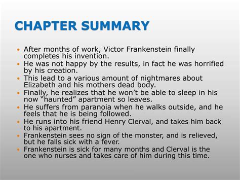 He recounts his early years. PPT - FRANKENSTEIN: CHAPTER 5 PowerPoint Presentation - ID ...