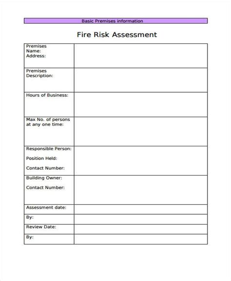 Fire Risk Assessment Form Template Free Free Printable Templates