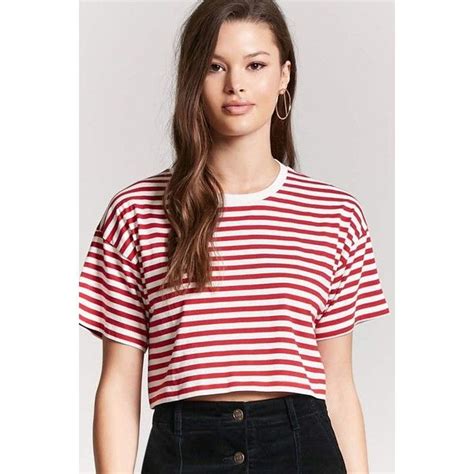 Forever21 Striped Cropped Tee 545 Liked On Polyvore Featuring Tops T Shirts Crop T Shirt