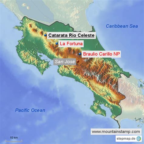 Costa Rica Waterfalls Small Von Mountainstamp Landkarte Für Costa Rica