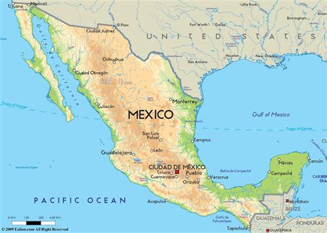 Mexico Physical Map Labeled