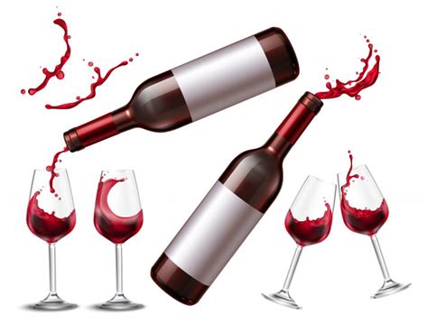 I bicchieri possono essere personalizzati a mano con loghi e scritte aggiungendo una piccola differenza. Set realistico con bottiglia di vino rosso e quattro ...