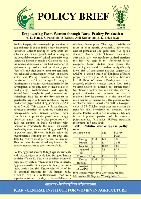 Pdf Policy Brief Empowering Farm Women Through Rural Poultry Production