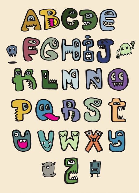 Premium Vector Hand Drawn Funny Monster Alphabet