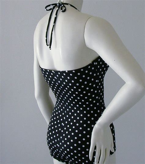 Black Polka Dot Retro Pinup One Piece Swimsuit Made To Order Etsy