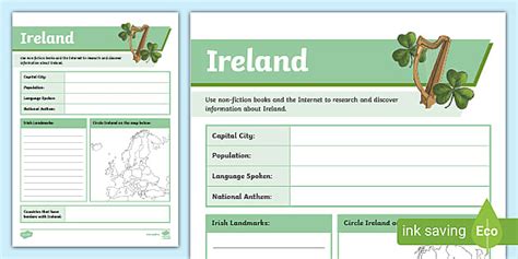 Ireland Fact File Worksheet Teacher Made Twinkl