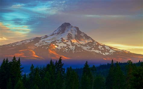 Download Wallpaper 3840x2400 Mountain Peak Trees Sky Sunset 4k