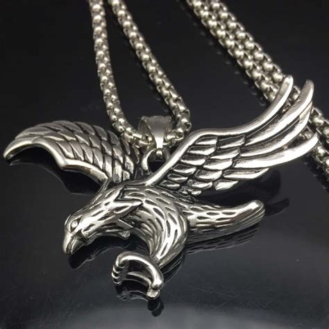 Eagle Necklace Statement Jewelry Silver Tone Stainless Steel Hawk