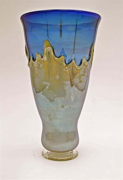Silver Blue With Yellow Iris Overlay Vase By Dierk Van Keppel Art Glass Vase Artful Home