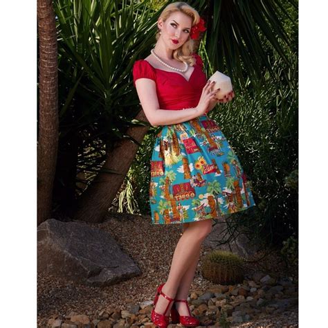 25 Women Vintage 50s Moai Pattern Button Up Midi Pleated Swing Skirt