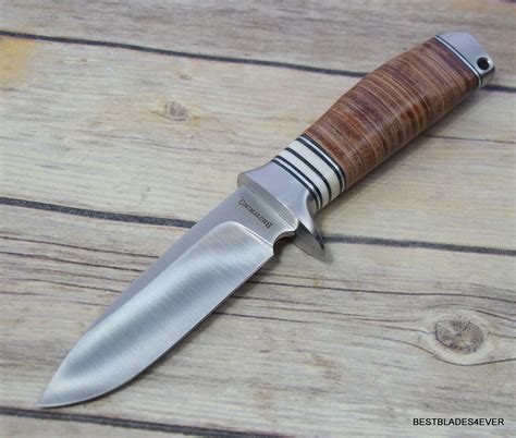 85 Inch Browning Stacked Leather Fixed Blade Hunting Knife With Sheath