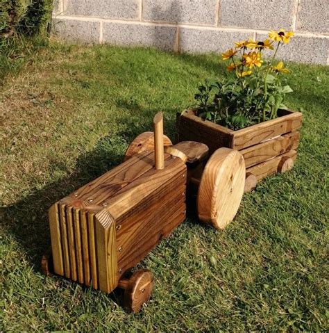 Handmade Wooden Outdoor Tractor And Trailer Planter Perfect Etsy In