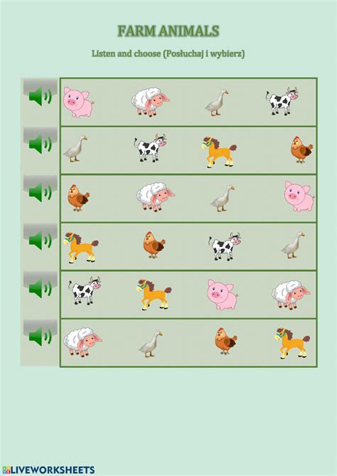 Farm Animals Interactive Worksheet