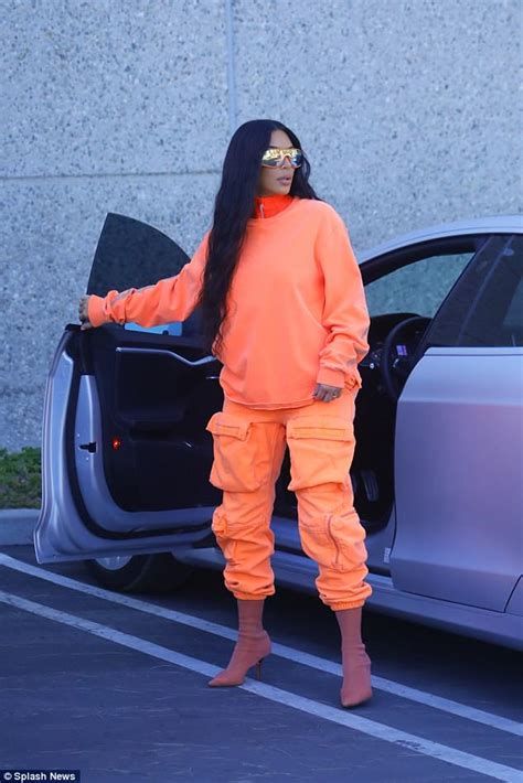Kim Kardashian Dons Electric Orange Outfit Out In Calabasas Daily Mail Online