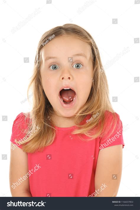 Surprised Little Girl On White Background Stock Photo 1166037853