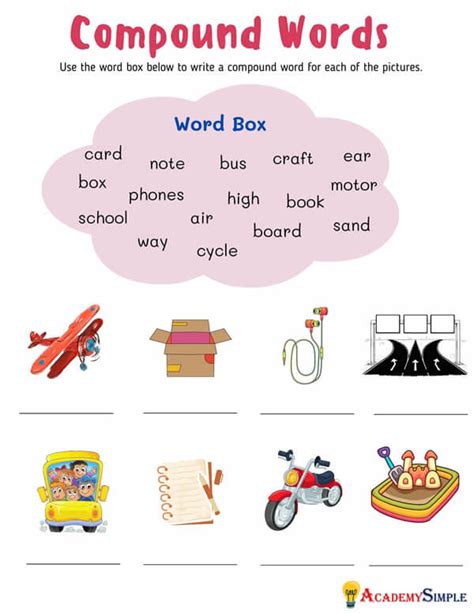 English Worksheets Vocabulary Compound Words 7 Academy Simple