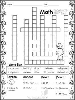 This page offers free printable math worksheets for second (2nd) grade and kindergarten levels. 2nd Grade Math Crossword Puzzles - October by Frogs Fairies and Lesson Plans
