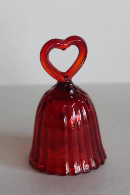 Vintage Fenton Label Ruby Red Glass Bell Christmas Ornament Or Valentine Heart