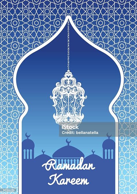 Kartu Ucapan Ramadan Kareem Dengan Siluet Lampu Arab Ilustrasi Stok