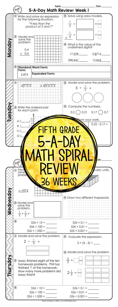 36 Weeks Of Daily Common Core Math Review For Fifth Grade Preview And