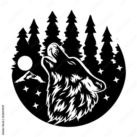 Stockvektorbilden Wolf Svg Howling Wolf Svg Mountain Svg Wolf