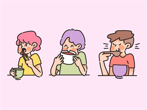 Gente Comiendo Sopa De Comida Comida Sana Feliz Colección De
