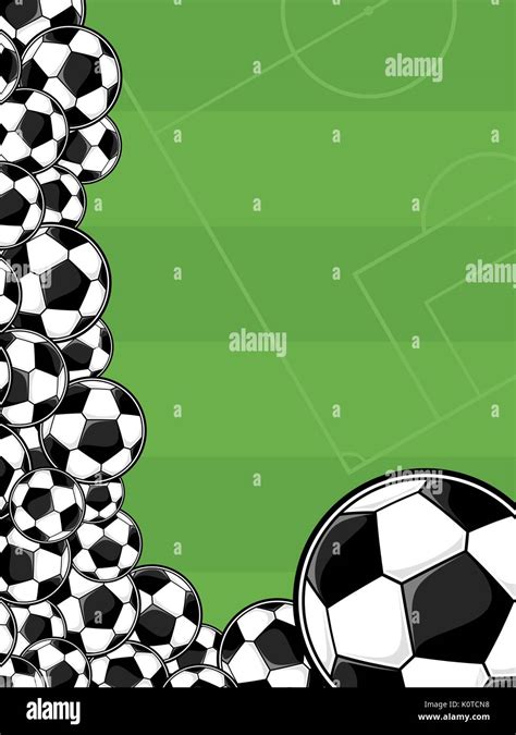 Soccer Balls Border On Green Playing Field Background Stock Vector