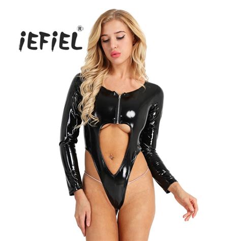 Aliexpress Com Buy Iefiel Women Wet Look Patent Leather One Piece