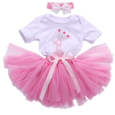 3pcs Set Baby Girl Crown Tutu Dress Infant 1st Birthday Party Outfit