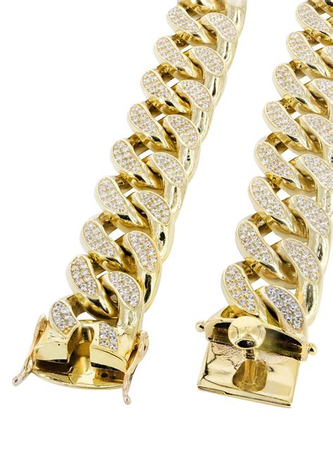 Explore our collection of men's solid 9ct gold cuban link chains available in a variety of lengths, from 14 and 22, to 30 and 36 inches. Solid Mens Ruby & Cz Miami Cuban Link Chain 10K Yellow Gold - FrostNYC