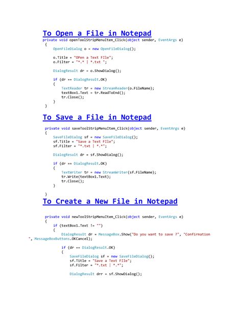 Notepad Code In Windows Forms C To Open A File In Notepad Private