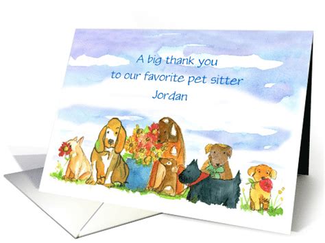 Pet Sitter Thank You Dogs Watercolor Custom Name Card 1595930