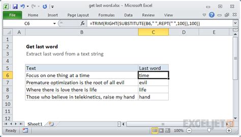 Get Last Word Excel Formula Exceljet
