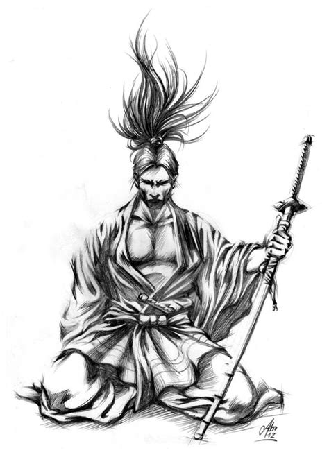 Sketch Of A Kneeling Samurai Samurai Desenho Samurai Guerreiro