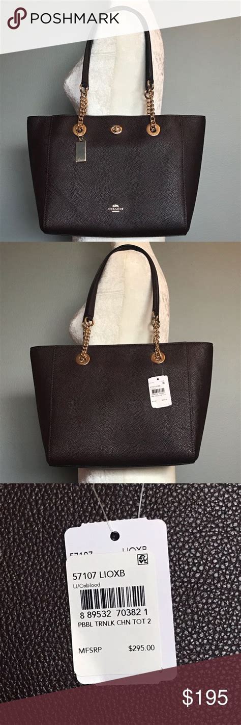 Coach Turnlock Chain Tote 27 In Pebble Leather Leather Pebbled