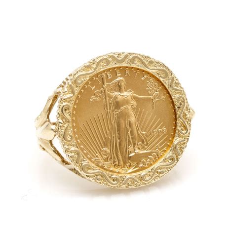 14k Yellow Gold American Eagle Coin Ring Ebth