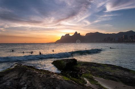 Sunset Of Rio De Janeiro View From Arpoador Rock Stock