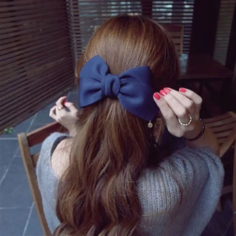 Fashion Women Lovely Big Solid Cloth Bows Hair Clips For Girls Wedding