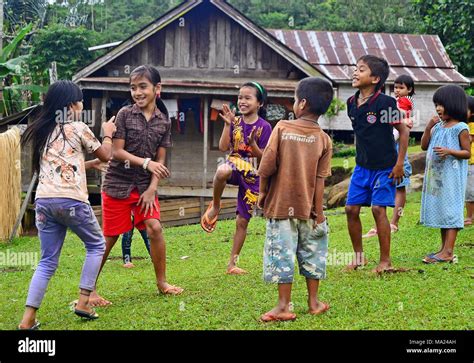 The Meratus Dayak Children In South Kalimantan Play With Friends In The