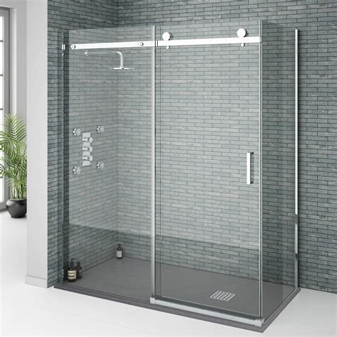 Made of heavy gauge aluminum, this sleek shower enclosure blends with just about any décor while still providing a frameless look since there are no metal channels on the vertical walls. Orion Frameless Sliding Shower Enclosure 1600x800mm| At ...