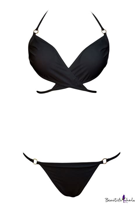 Black Halter Low Rise Triangle Bikini Set