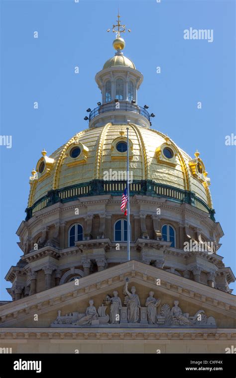 Gold Dome And Cupola Of The Iowa State Capitol Building Or Statehouse