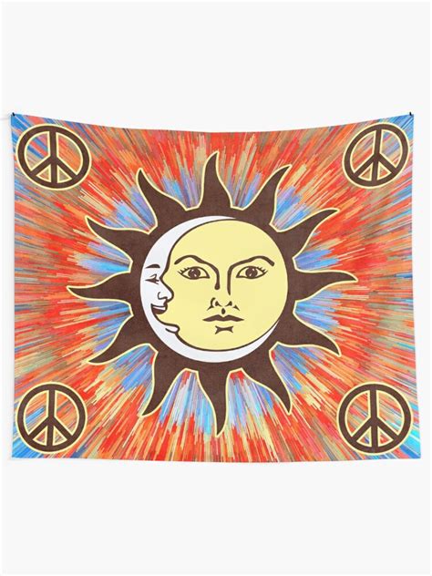 Psychedelic Sun And Moon Peace Sign Bohemian Hippie Festival