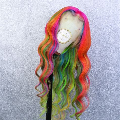 Customized Rainbow Colored Lace Front Human Hair Lace Front Wigs Color