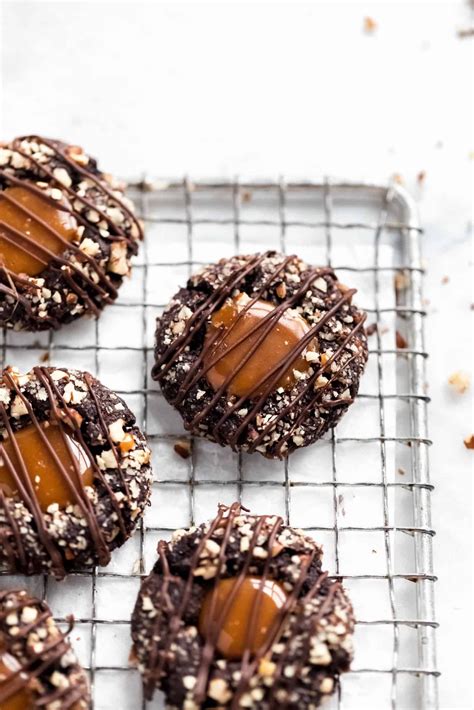 These Turtle Thumbprint Cookies Complete With A Gooey Caramel Center