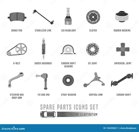 Spare Parts Car On The White Background Set Cartoon Vector