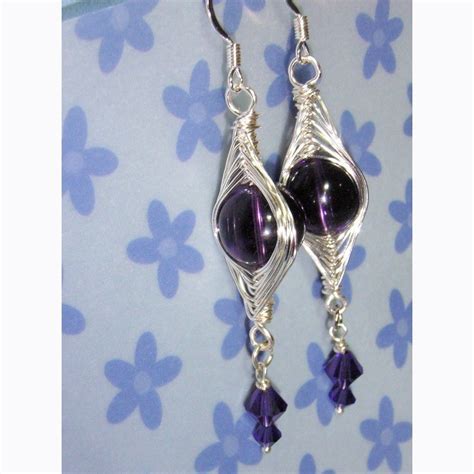 Jewelry Tutorial Earrings No 10 Wire Wrapped Herringbone With Purple